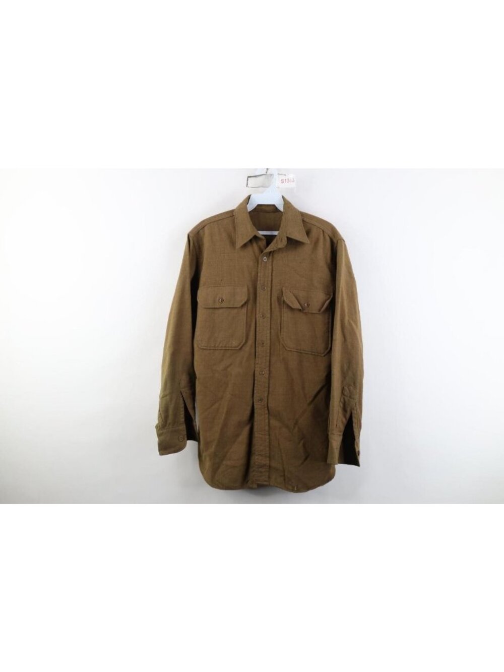 Vintage 40s WWII Mens Medium Distressed Military Wool Field Button Shirt USA